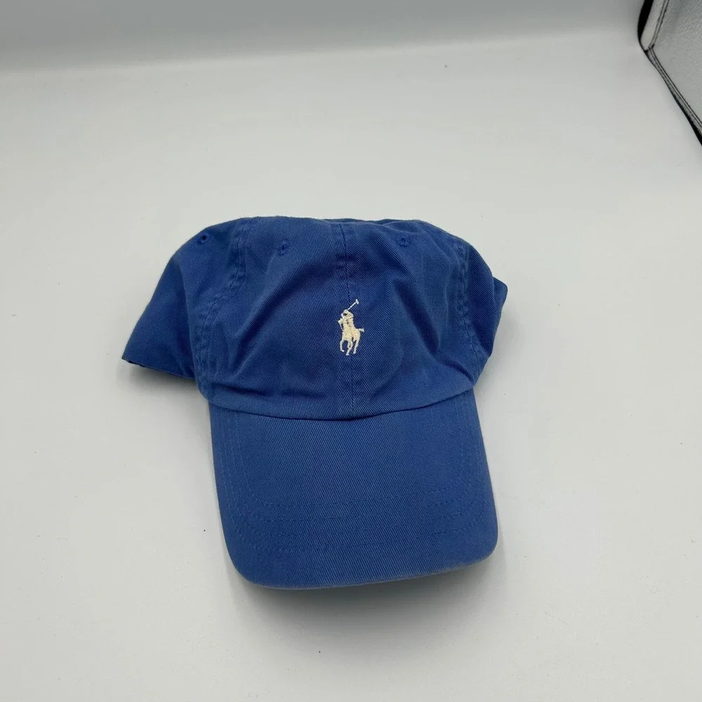 Polo Ralph Lauren Hat Mens OS Blue Leather Strapback Pony Logo Baseball Cap